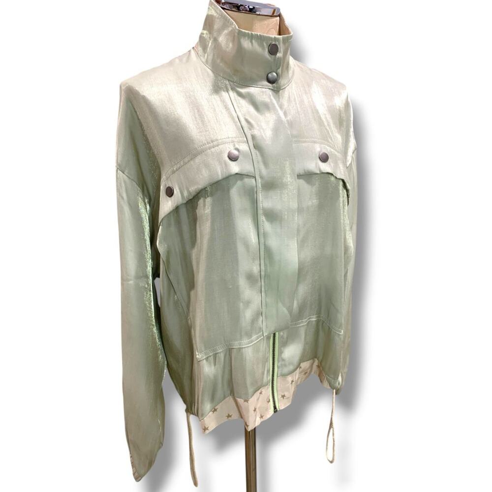 Large Mystree Womens Womens Spring Zip Up Jacket Tan Sheen